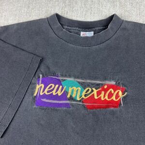 Vintage 90s New Mexico Embroidered T Shirt Men's XL Charcoal Gray Faded Black